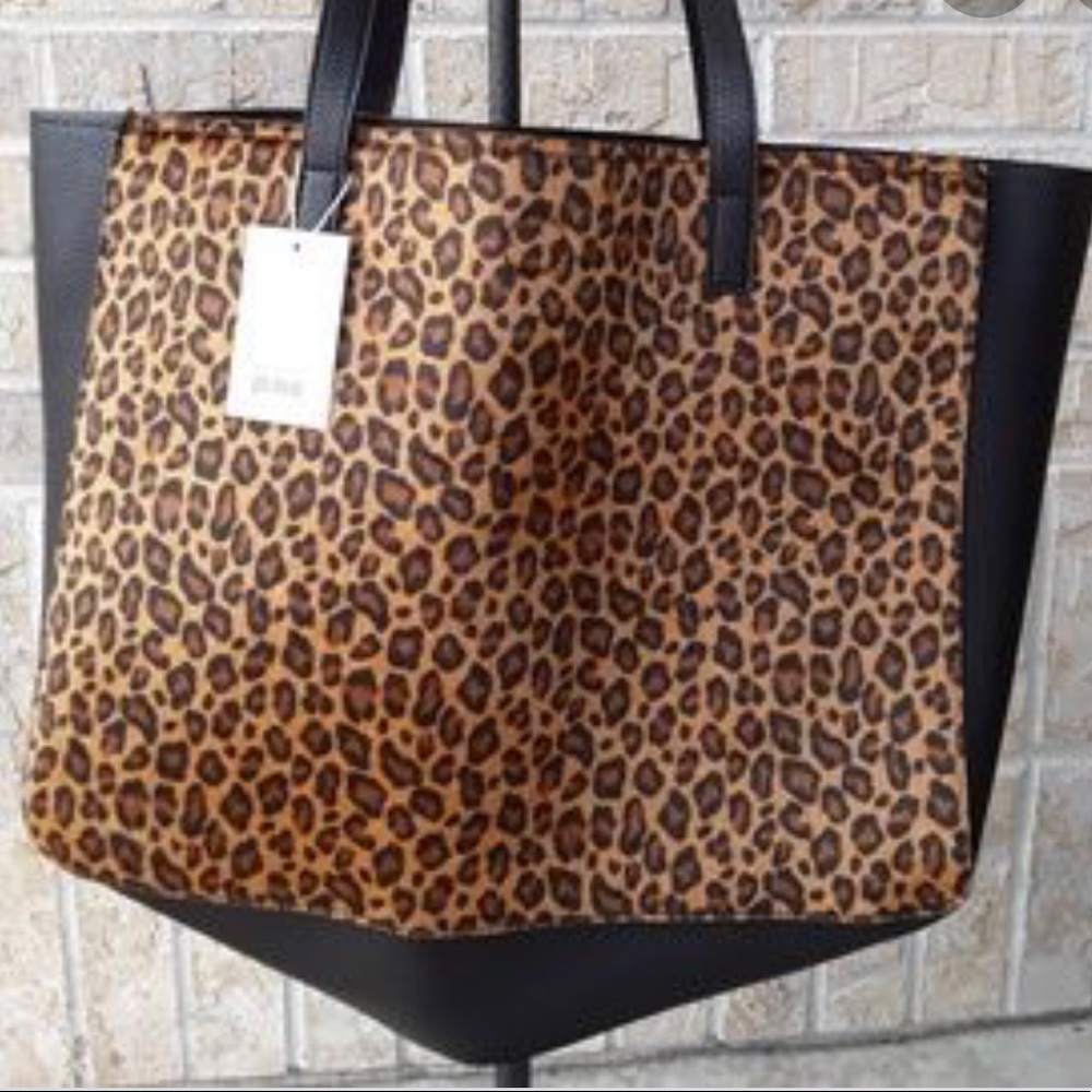 Deux Lux Cognac Sahara Tote Animal Print Leopard Black Brown Bag